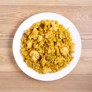 Paella de coliflor y bacalao